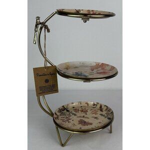 3 Tier Jewerly Accessories Stand Holder Floral Dragonfly Gold Organize Display